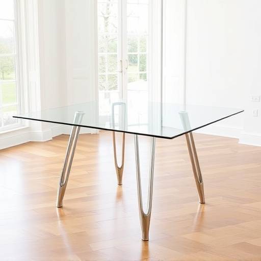 Mesa de jantar de vidro com base cromada
